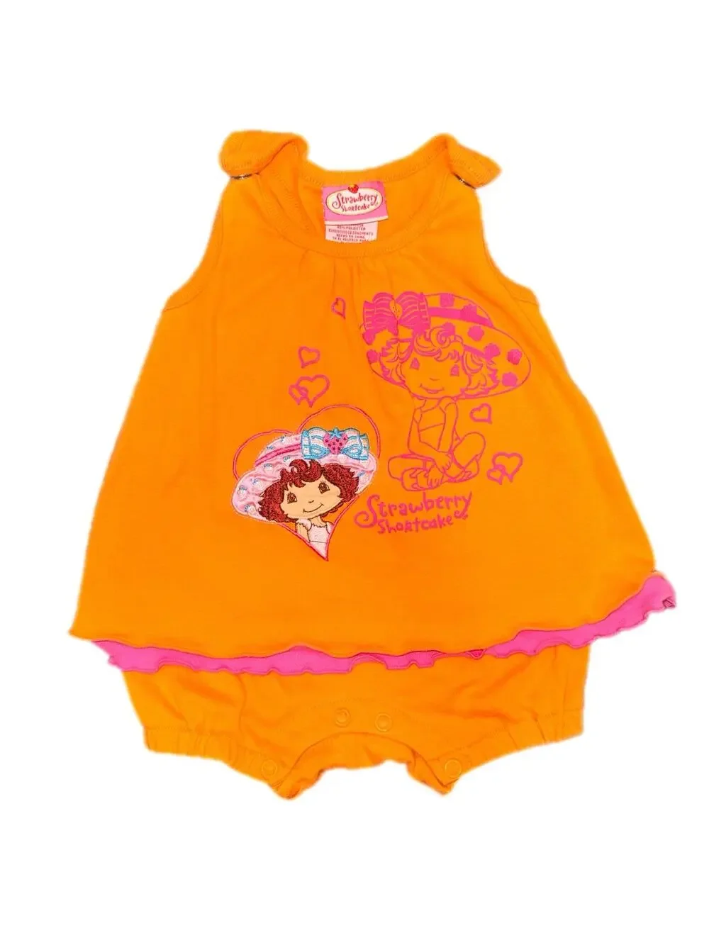 Vintage 2007 Strawberry Shortcake Baby/Toddler Romper Dress Orange Pink 12M Y2K